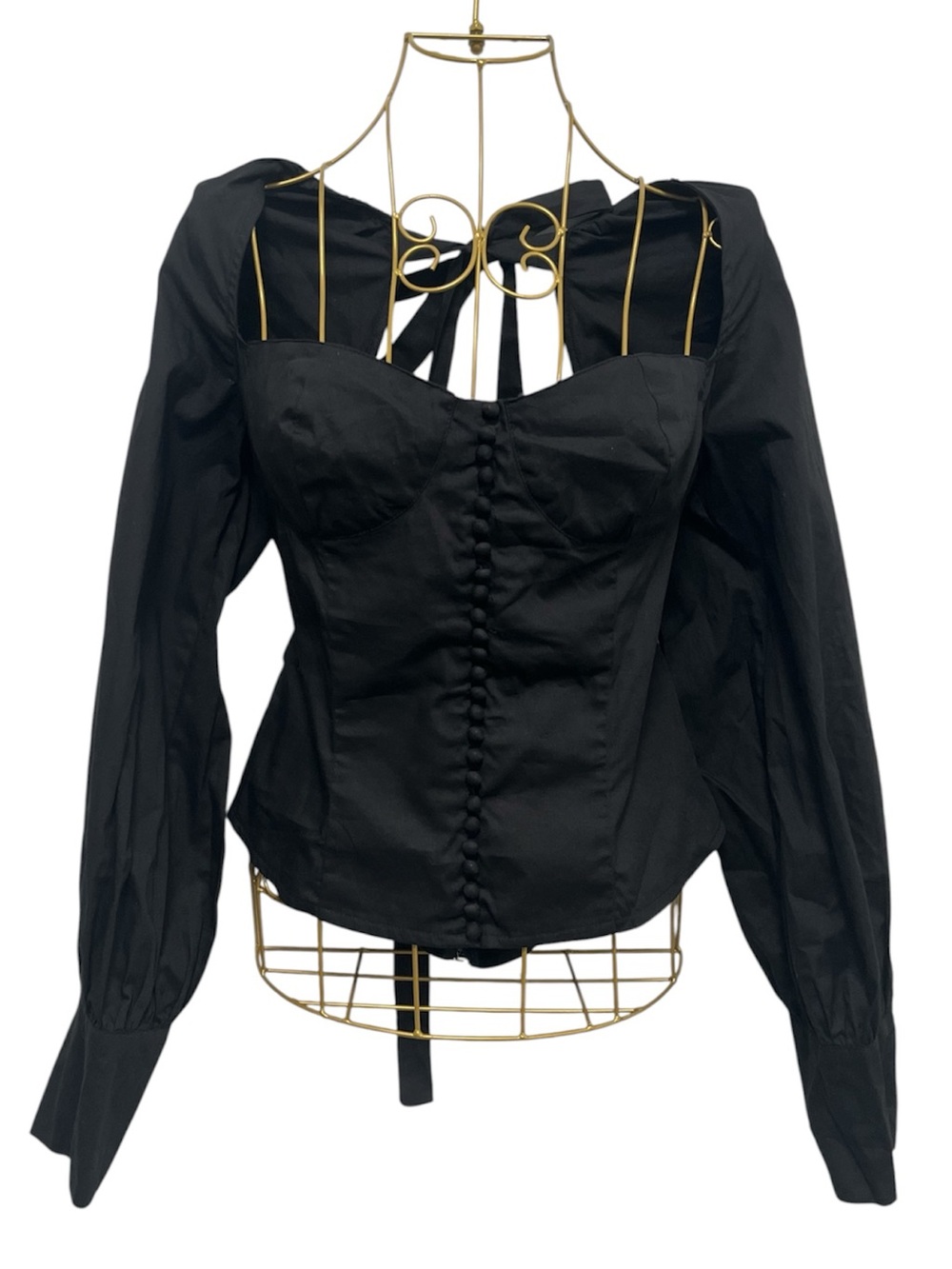 Club London Black Long-Sleeve Corset Top - Classic Feminine Silhouette US 10